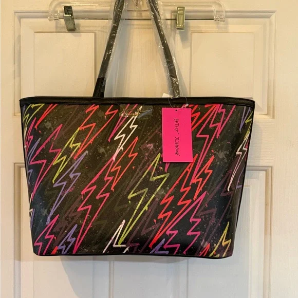 Betsey Johnson Black and Neon Lightning Tote - Picture 1 of 5